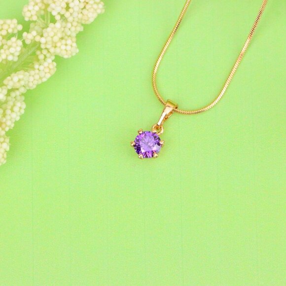 "Dainty Purple Round Pendant in Rose Gold Finish – Chic Design,XPPT1850 - Picture 4 of 13